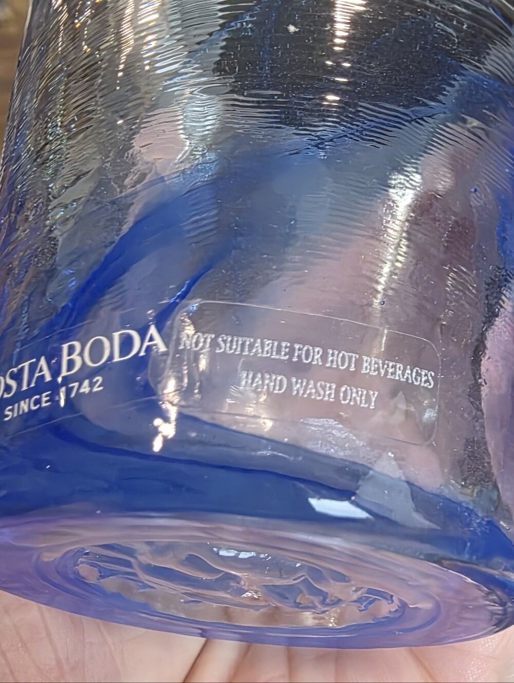 Kosta Boda Ulrica Hydman-Vallien Blue Swirl Mine Drinking Glass - Picture 5 of 8